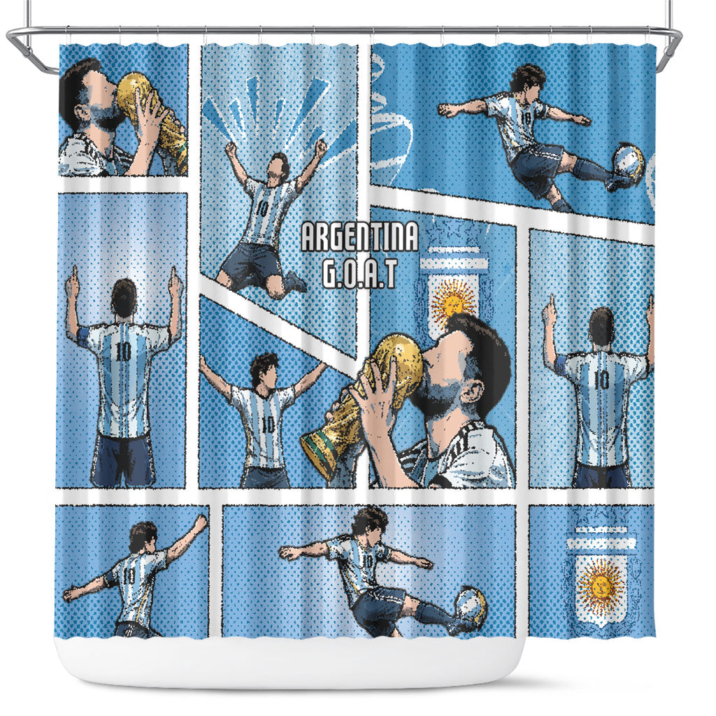 Argentina Football Shower Curtain Goat Comic Style Sun Of May