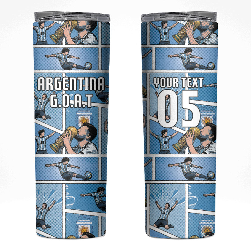 Custom Argentina Football Skinny Tumbler Goat Comic Style Sun Of May DT05 Blue - Polynesian Pride