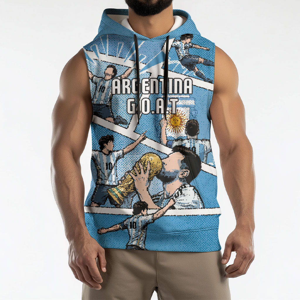 Custom Argentina Football Sleeveless Hoodie Goat Comic Style Sun Of May