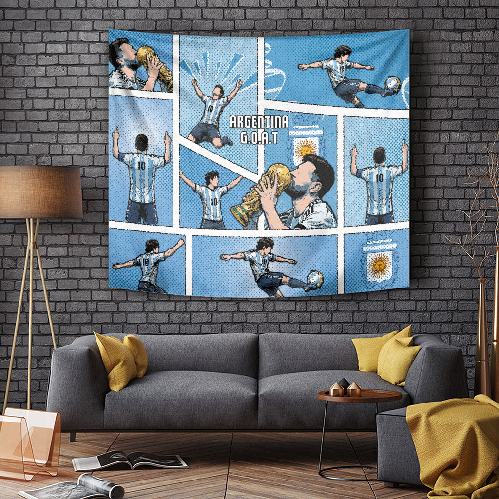 Argentina Football Tapestry Goat Comic Style Sun Of May DT05 Blue - Polynesian Pride