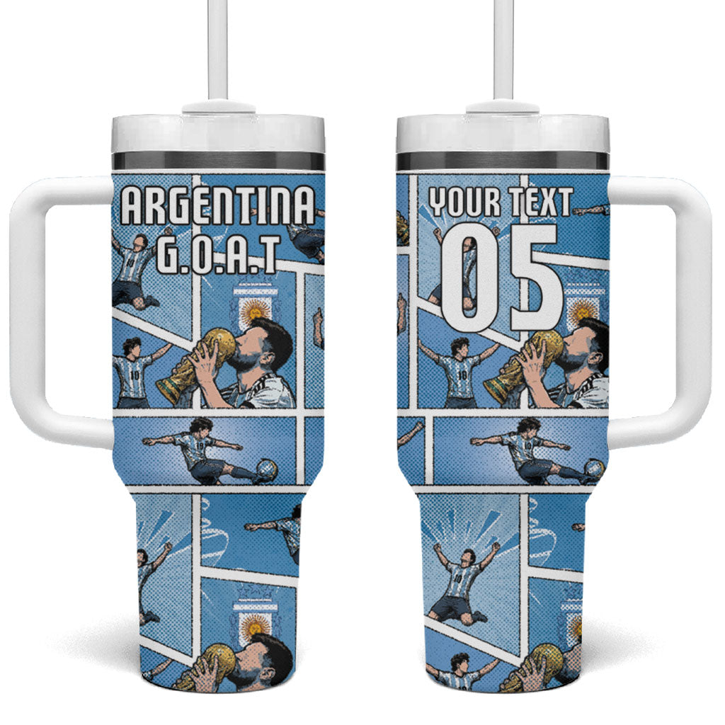 Custom Argentina Football Tumbler With Handle Goat Comic Style Sun Of May DT05 One Size: 40 oz Blue - Polynesian Pride