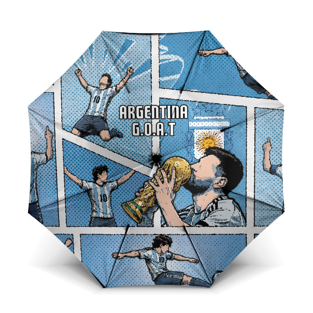 Argentina Football Umbrella Goat Comic Style Sun Of May DT05 One Size Folded 11.42 inch Opened Diameter 37.4 inch Blue - Polynesian Pride