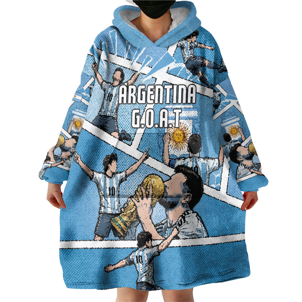 Custom Argentina Football Wearable Blanket Hoodie Goat Comic Style Sun Of May