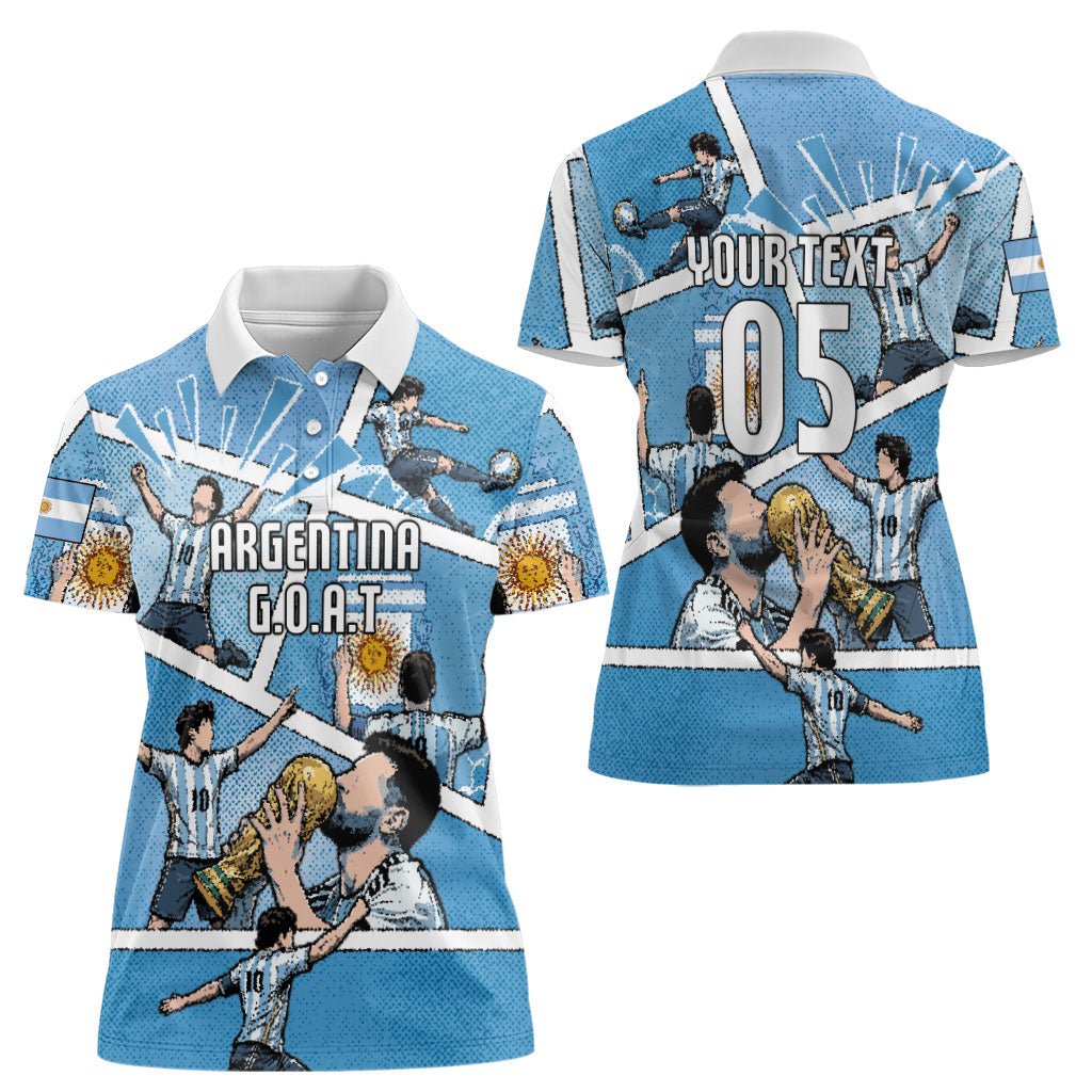 Custom Argentina Football Women Polo Shirt Goat Comic Style Sun Of May DT05 - Polynesian Pride