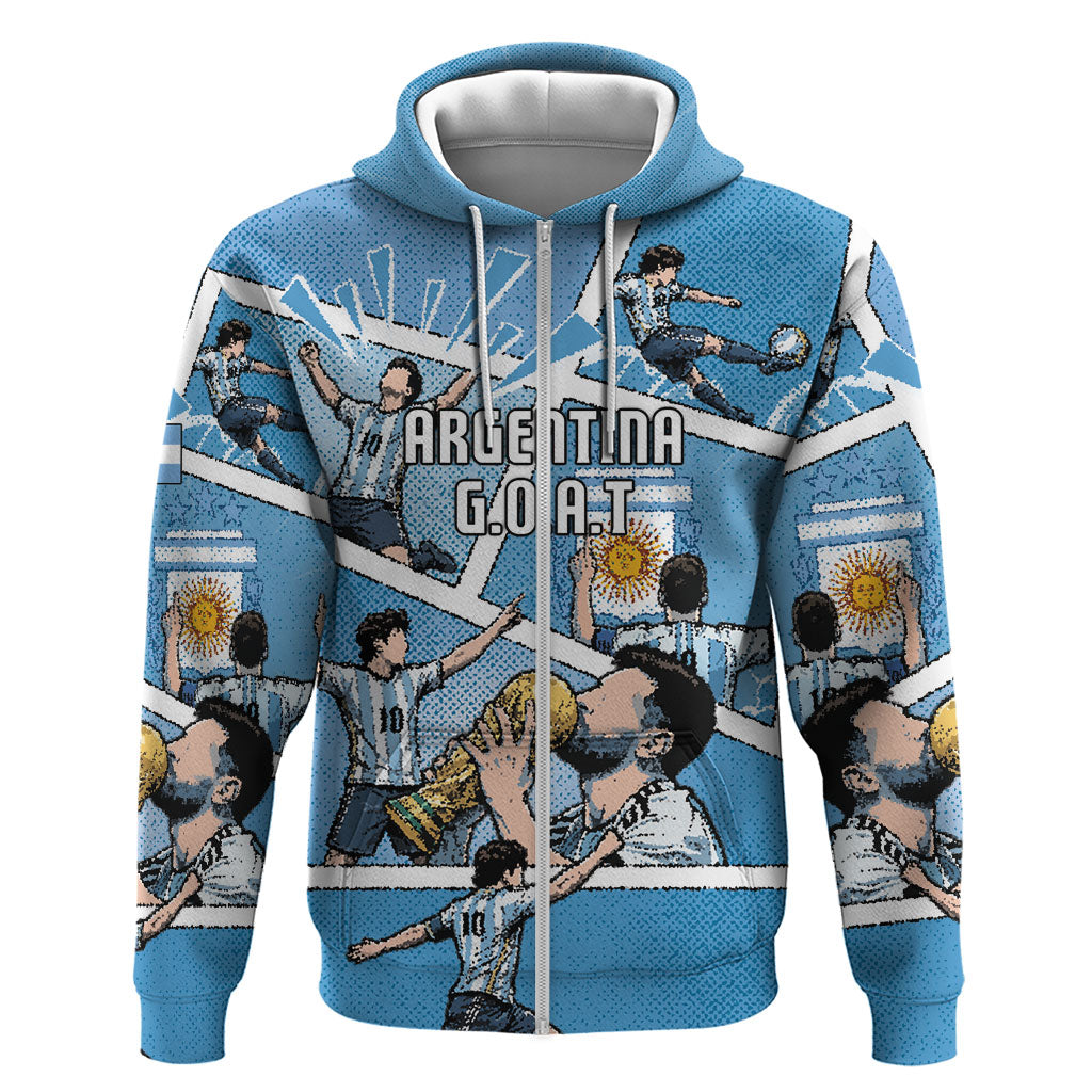 Custom Argentina Football Zip Hoodie Goat Comic Style Sun Of May DT05 Zip Hoodie Blue - Polynesian Pride