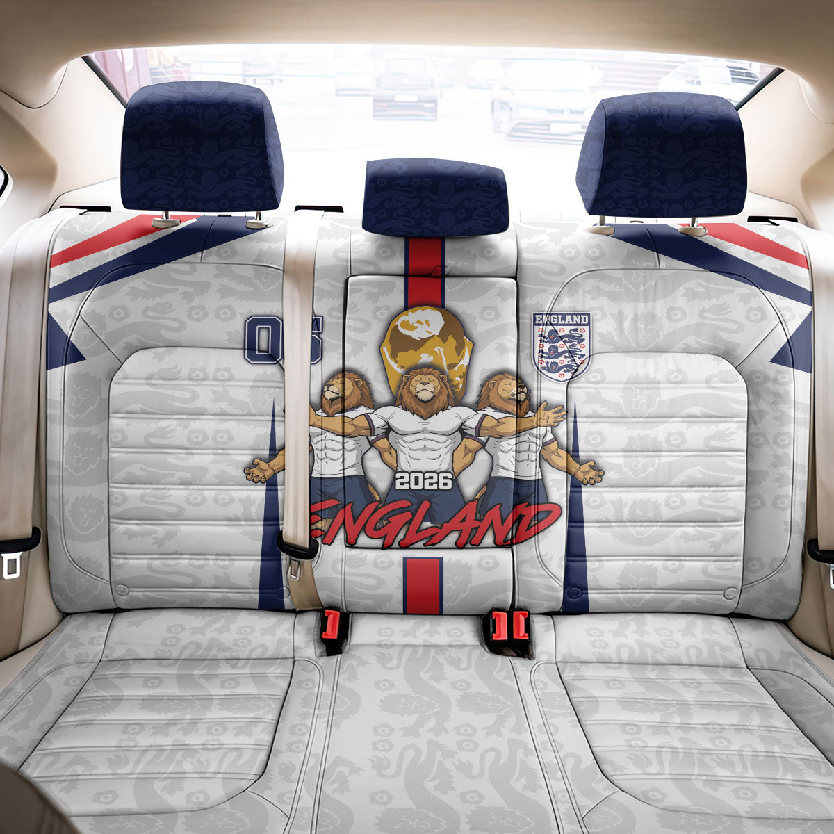Custom England Football Back Car Seat Cover Three Lions Trophy St George Cross