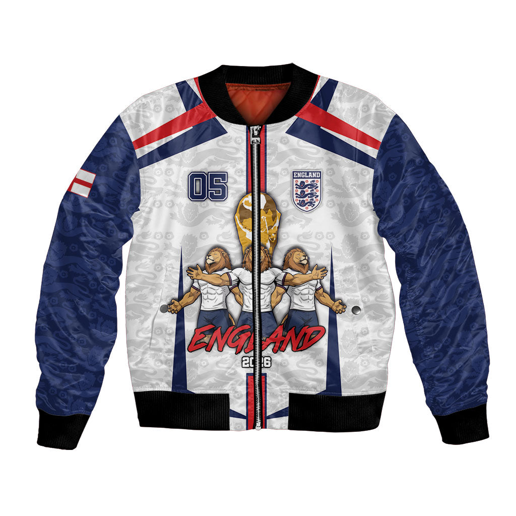 Custom England Football Bomber Jacket Three Lions Trophy St George Cross DT05 Unisex White - Polynesian Pride