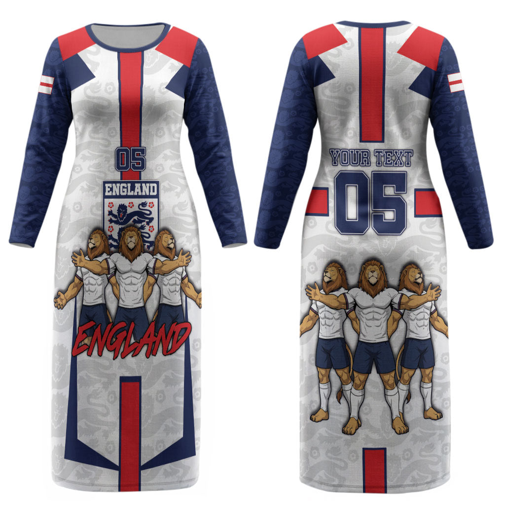 Custom England Football Couples Matching Long Sleeve Bodycon Dress and Hawaiian Shirt Three Lions Trophy St George Cross DT05 - Polynesian Pride