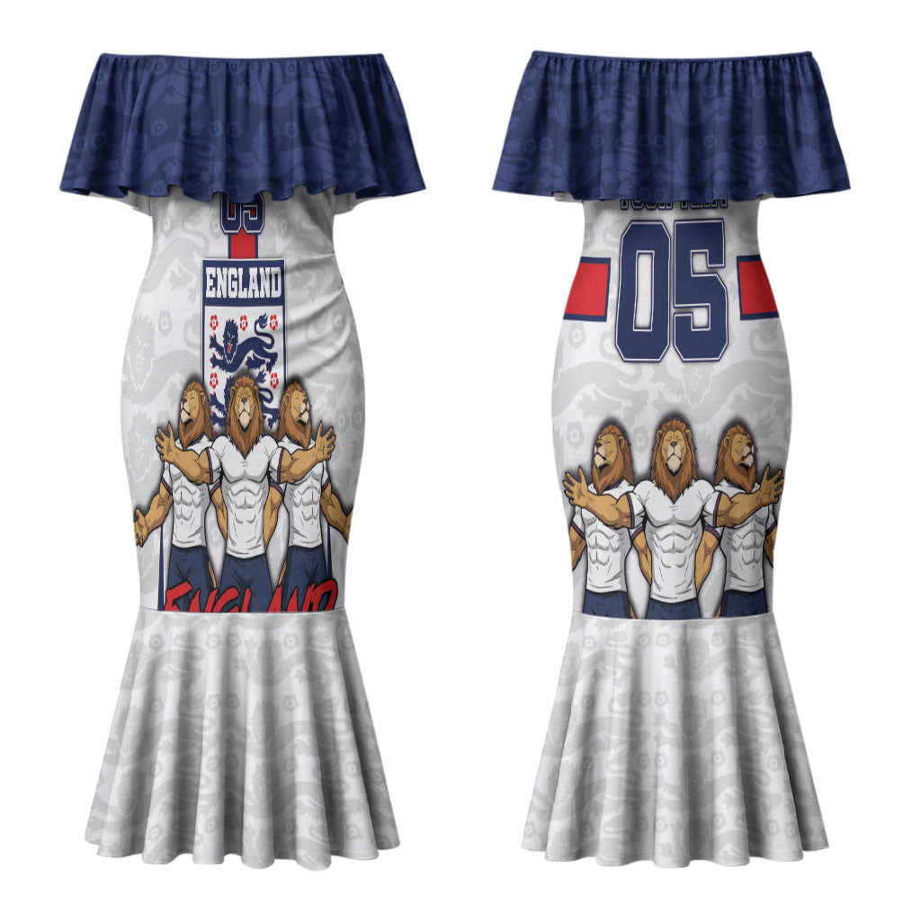 Custom England Football Couples Matching Mermaid Dress and Hawaiian Shirt Three Lions Trophy St George Cross DT05 - Polynesian Pride