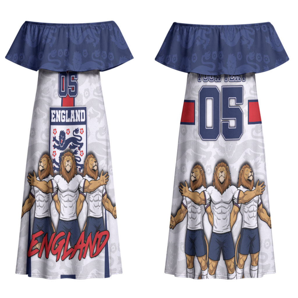 Custom England Football Couples Matching Off Shoulder Maxi Dress and Hawaiian Shirt Three Lions Trophy St George Cross DT05 - Polynesian Pride