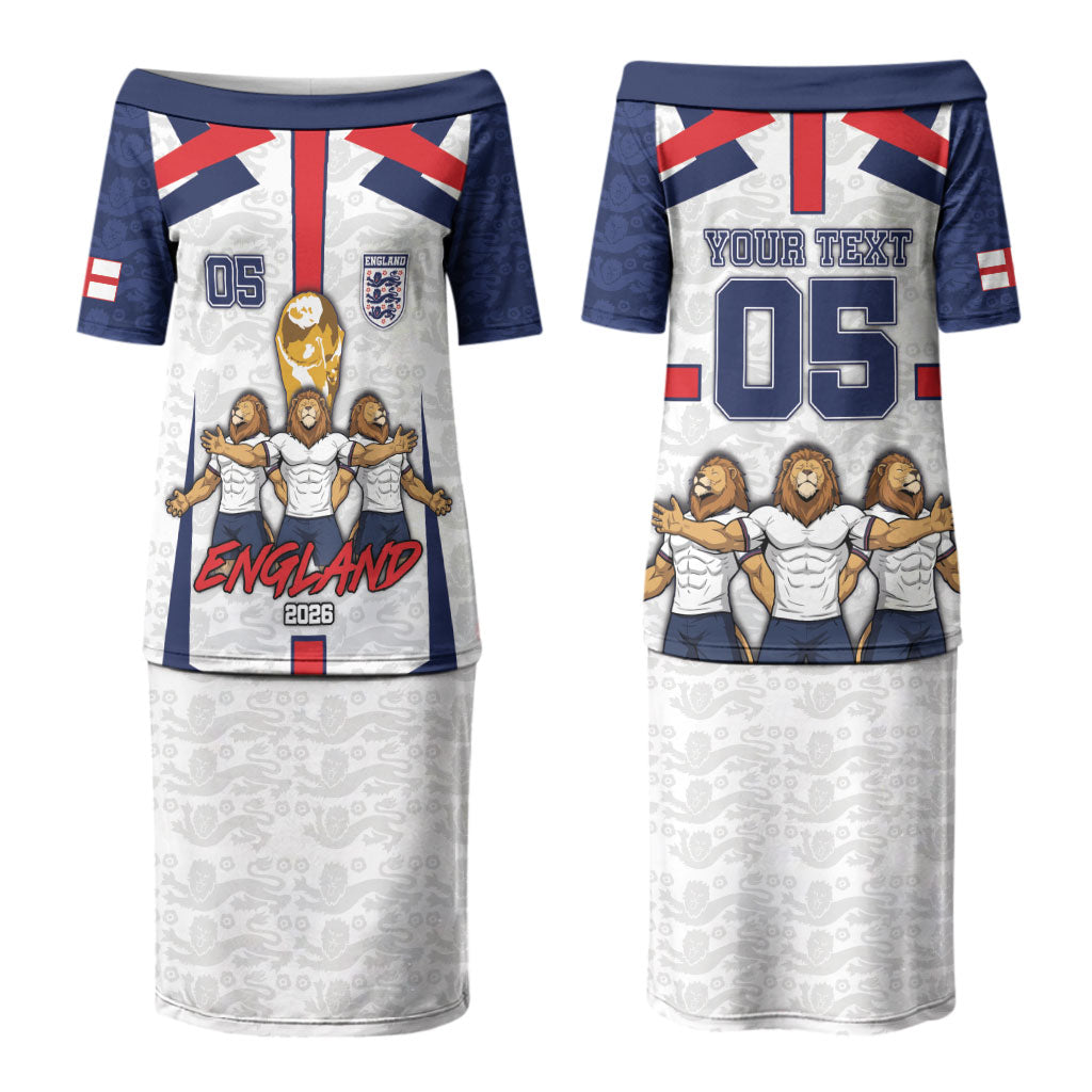 Custom England Football Couples Matching Puletasi and Hawaiian Shirt Three Lions Trophy St George Cross