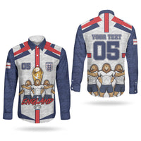 Custom England Football Couples Matching Puletasi and Long Sleeve Button Shirt Three Lions Trophy St George Cross