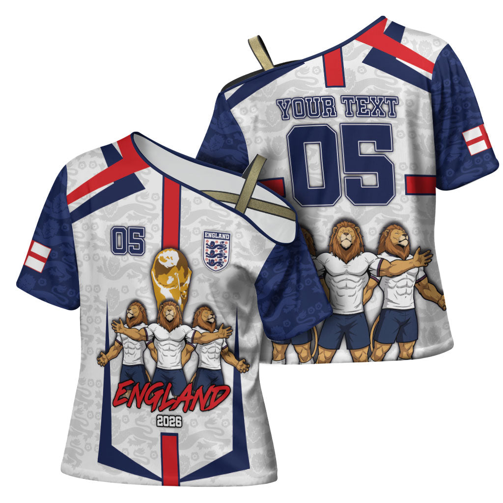 Custom England Football Cross Shoulder Shirt Three Lions Trophy St George Cross DT05 - Polynesian Pride