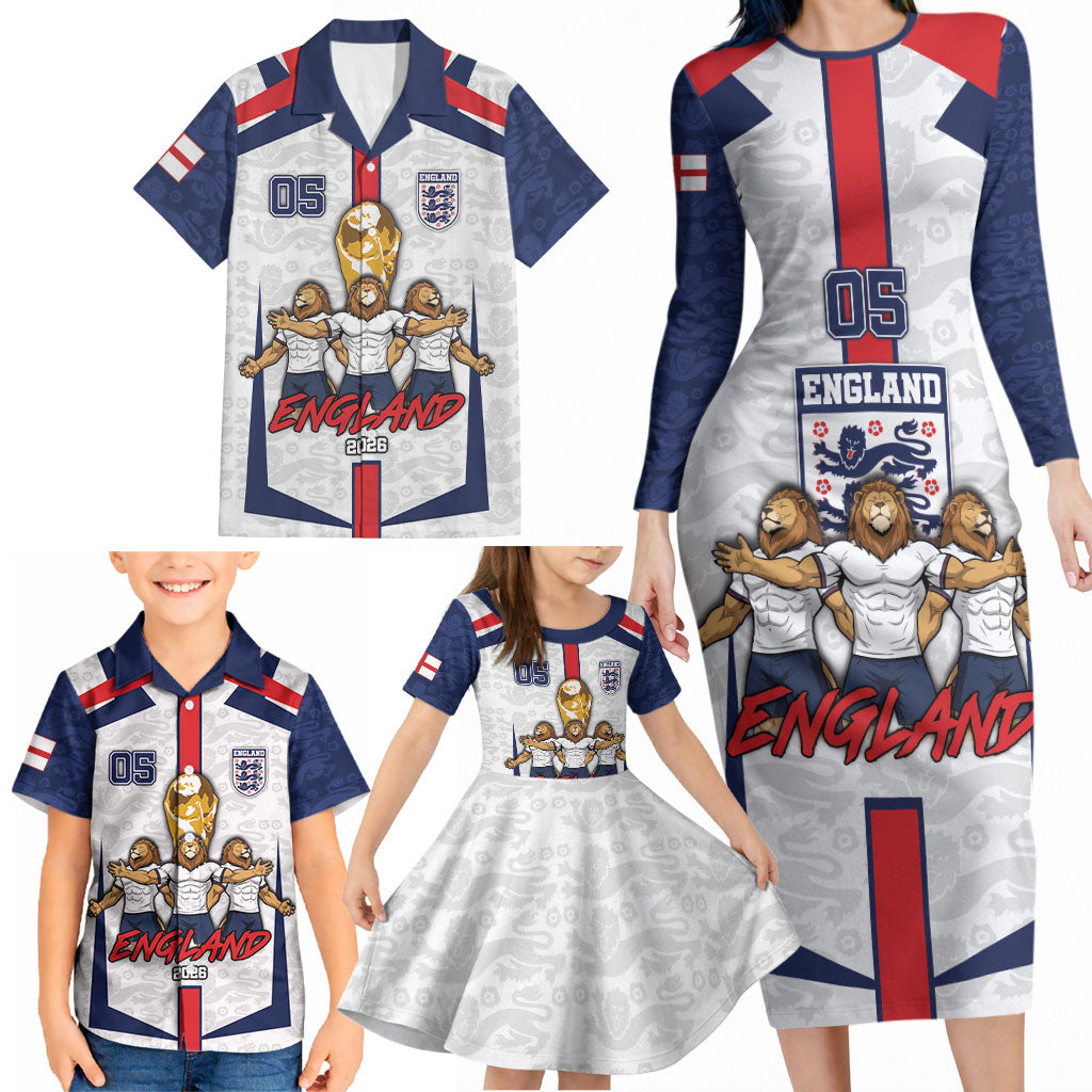 Custom England Football Family Matching Long Sleeve Bodycon Dress and Hawaiian Shirt Three Lions Trophy St George Cross DT05 - Polynesian Pride