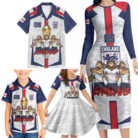 Custom England Football Family Matching Long Sleeve Bodycon Dress and Hawaiian Shirt Three Lions Trophy St George Cross DT05 - Polynesian Pride