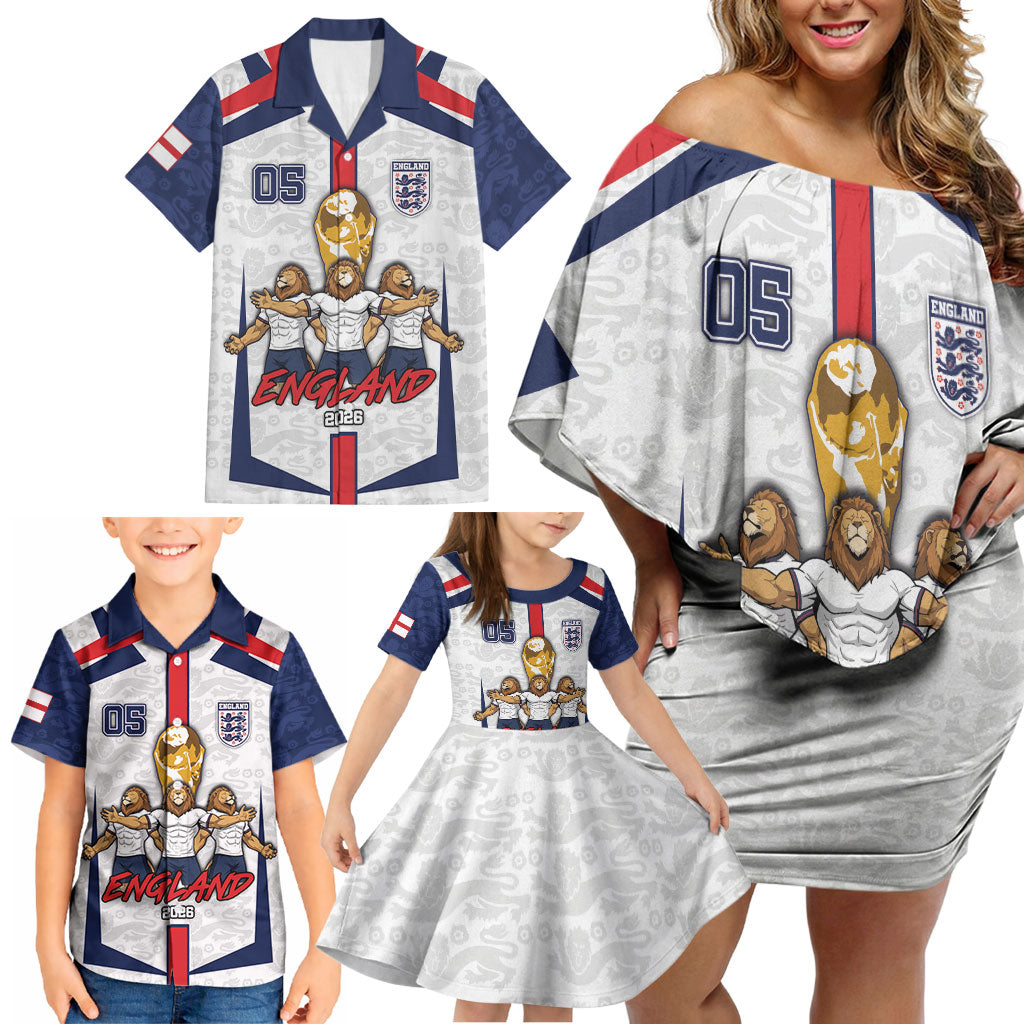 Custom England Football Family Matching Off Shoulder Short Dress and Hawaiian Shirt Three Lions Trophy St George Cross DT05 - Polynesian Pride
