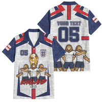 Custom England Football Family Matching Off Shoulder Short Dress and Hawaiian Shirt Three Lions Trophy St George Cross DT05 Dad's Shirt - Short Sleeve White - Polynesian Pride