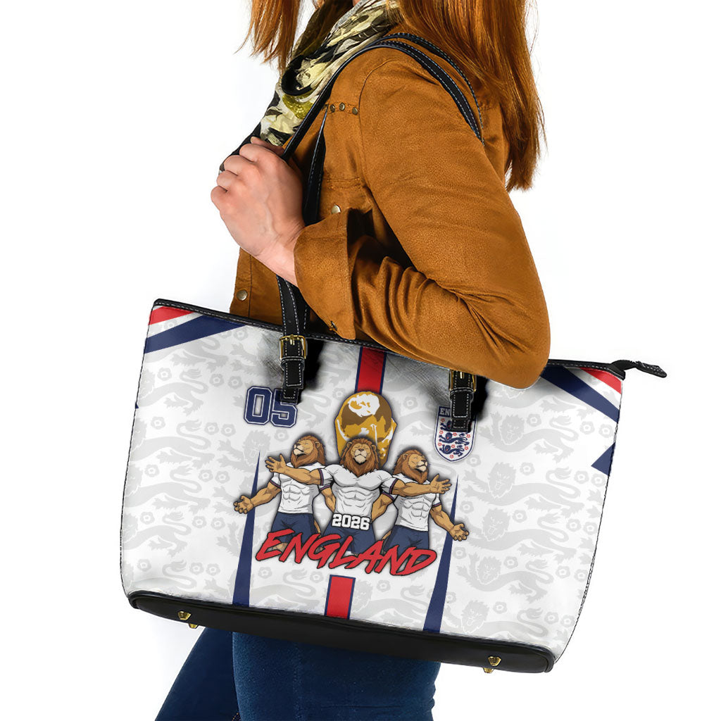 Custom England Football Leather Tote Bag Three Lions Trophy St George Cross DT05 White - Polynesian Pride