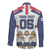 Custom England Football Long Sleeve Button Shirt Three Lions Trophy St George Cross