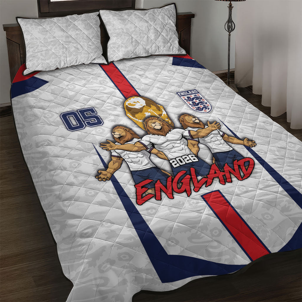 Custom England Football Quilt Bed Set Three Lions Trophy St George Cross DT05 White - Polynesian Pride