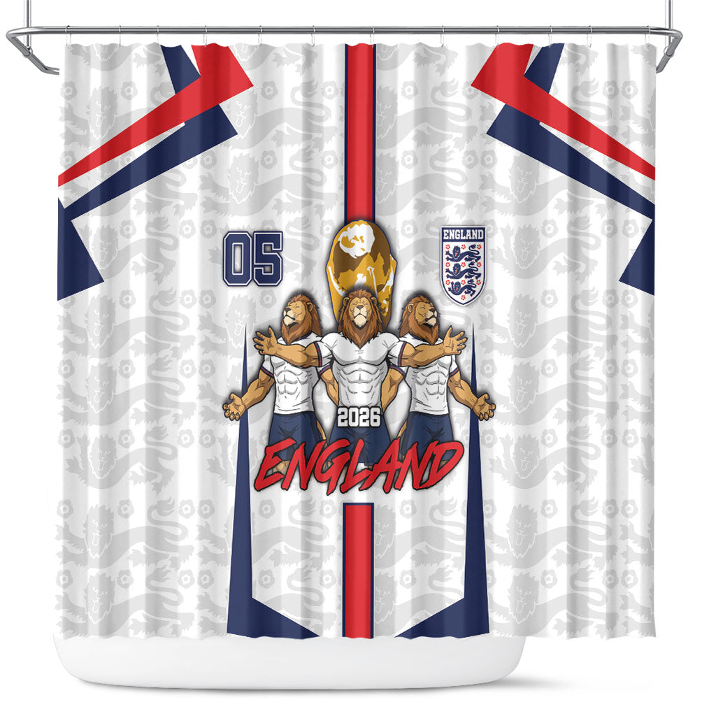 Custom England Football Shower Curtain Three Lions Trophy St George Cross DT05 White - Polynesian Pride