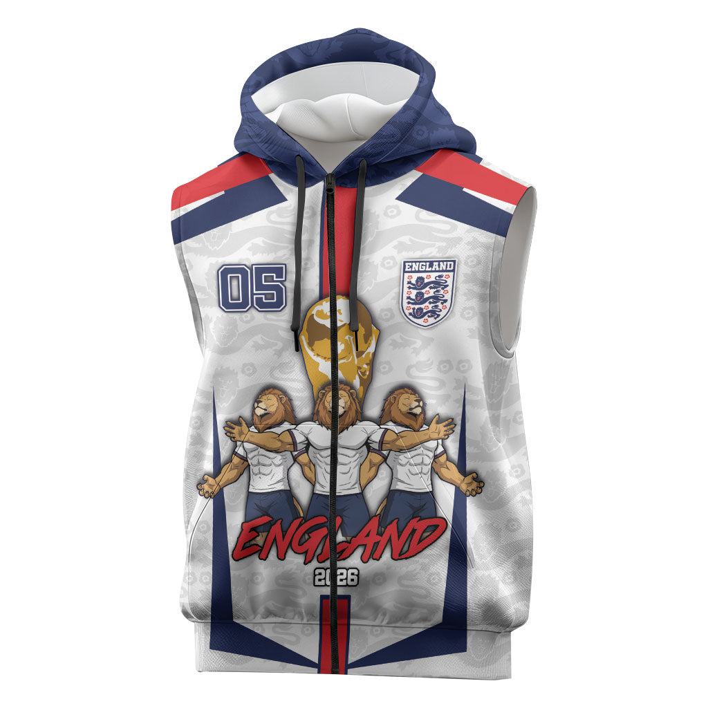 Custom England Football Sleeveless Zip Hoodie Three Lions Trophy St George Cross DT05 White - Polynesian Pride