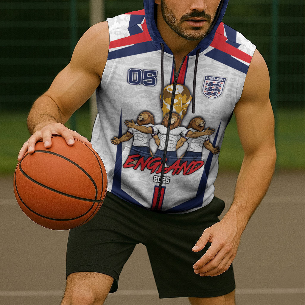 Custom England Football Sleeveless Zip Hoodie Three Lions Trophy St George Cross DT05 - Polynesian Pride