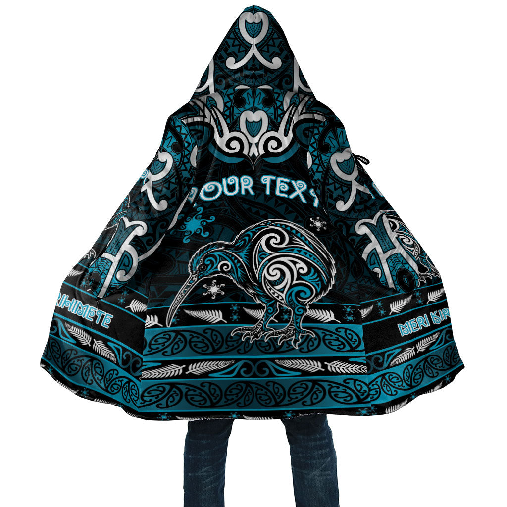 Personalised Ngati Porou Aotearoa Meri Kirihimete Cloak Maori Kiwi Bird Silver Fern Koru Pattern DT05 Unisex Blue - Polynesian Pride
