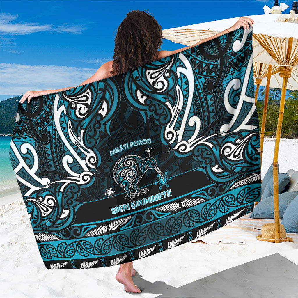 Ngati Porou Aotearoa Meri Kirihimete Sarong Maori Kiwi Bird Silver Fern Koru Pattern DT05 One Size 44 x 66 inches Blue - Polynesian Pride