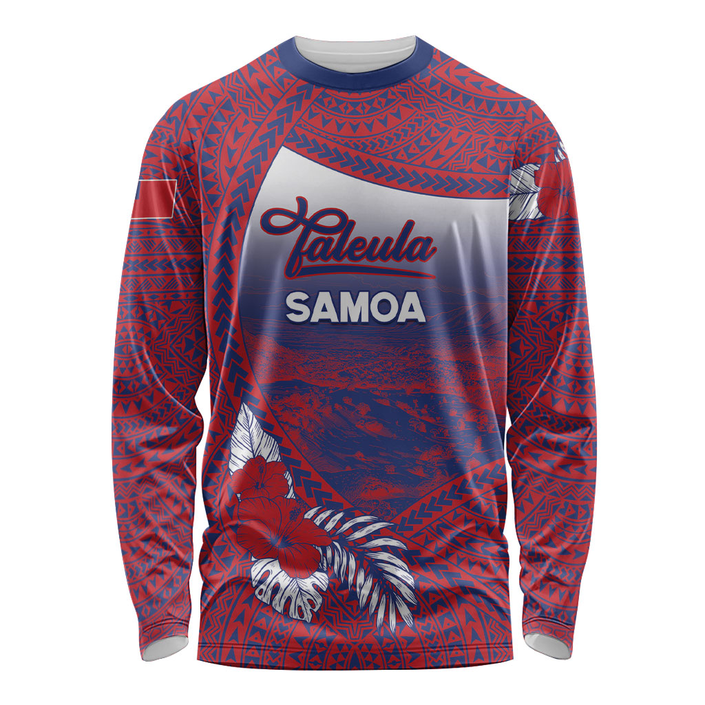 Personalised Faleula Samoa Village Long Sleeve Shirt Falefa Valley Polynesian Tribal Hibiscus Floral