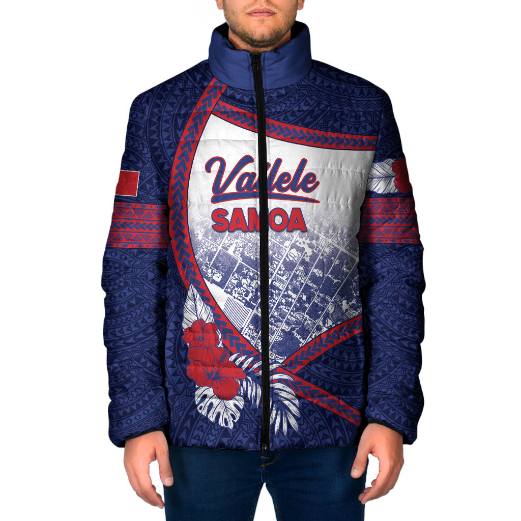 Personalised Vailele Samoa Village Padded Jacket Map Polynesian Tribal Hibiscus Floral DT05 Men Navy - Polynesian Pride