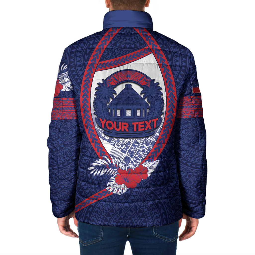 Personalised Vailele Samoa Village Padded Jacket Map Polynesian Tribal Hibiscus Floral DT05 - Polynesian Pride