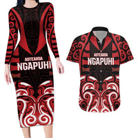 Custom Aotearoa Ngapuhi Couples Matching Long Sleeve Bodycon Dress and Hawaiian Shirt Maori Pattern New Zealand - Polynesian Pride