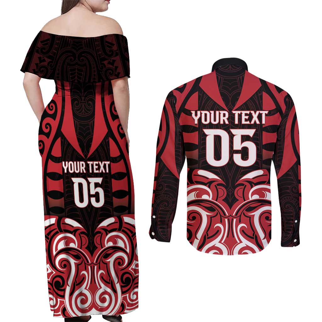 Custom Aotearoa Ngapuhi Couples Matching Off Shoulder Maxi Dress and Long Sleeve Button Shirt Maori Pattern New Zealand - Polynesian Pride
