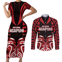 Custom Aotearoa Ngapuhi Couples Matching Short Sleeve Bodycon Dress and Long Sleeve Button Shirt Maori Pattern New Zealand - Polynesian Pride