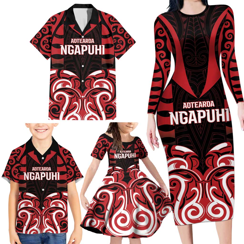 Custom Aotearoa Ngapuhi Family Matching Long Sleeve Bodycon Dress and Hawaiian Shirt Maori Pattern New Zealand - Polynesian Pride