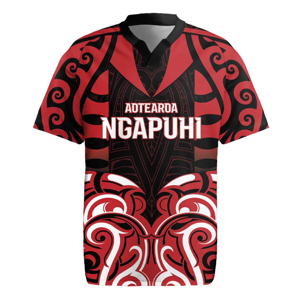 Custom Aotearoa Ngapuhi Rugby Jersey Maori Pattern New Zealand DT05 Red - Polynesian Pride