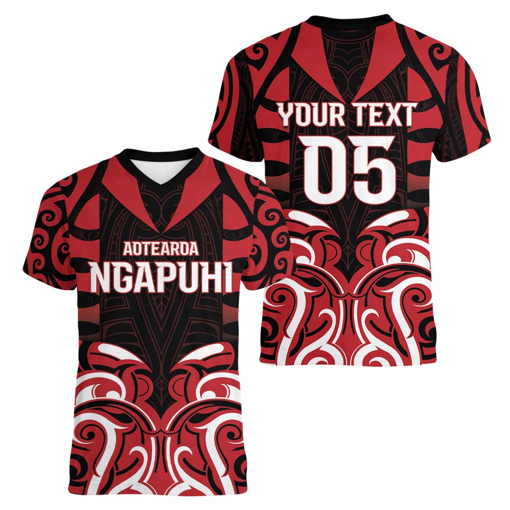 Custom Aotearoa Ngapuhi Women V-Neck T-Shirt Maori Pattern New Zealand - Polynesian Pride