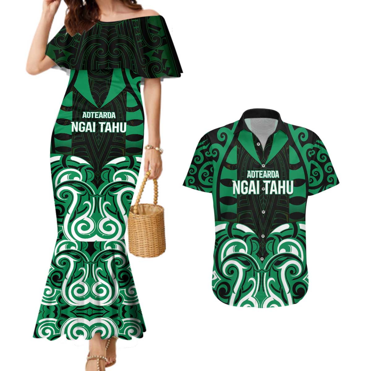 Custom Aotearoa Ngai Tahu Couples Matching Mermaid Dress and Hawaiian Shirt Maori Pattern New Zealand - Polynesian Pride
