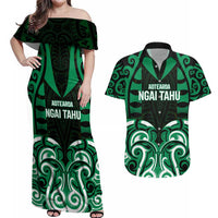 Custom Aotearoa Ngai Tahu Couples Matching Off Shoulder Maxi Dress and Hawaiian Shirt Maori Pattern New Zealand - Polynesian Pride