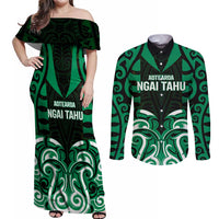 Custom Aotearoa Ngai Tahu Couples Matching Off Shoulder Maxi Dress and Long Sleeve Button Shirt Maori Pattern New Zealand - Polynesian Pride