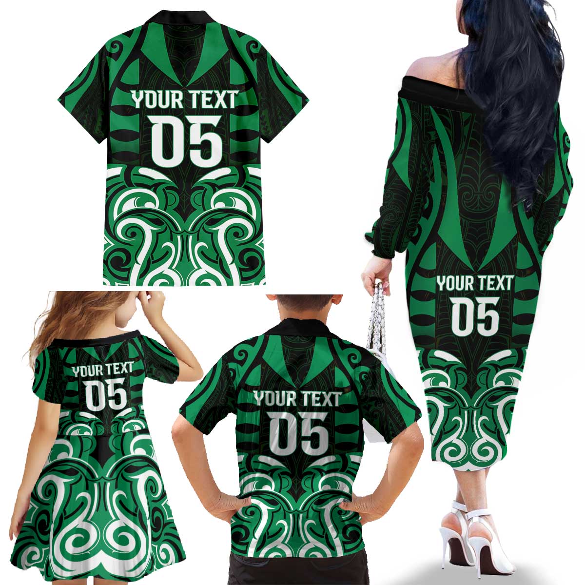 Custom Aotearoa Ngai Tahu Family Matching Off The Shoulder Long Sleeve Dress and Hawaiian Shirt Maori Pattern New Zealand - Polynesian Pride