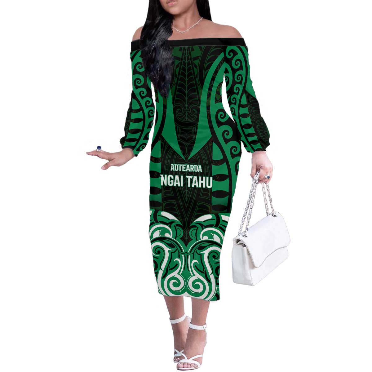 Custom Aotearoa Ngai Tahu Family Matching Off The Shoulder Long Sleeve Dress and Hawaiian Shirt Maori Pattern New Zealand - Polynesian Pride