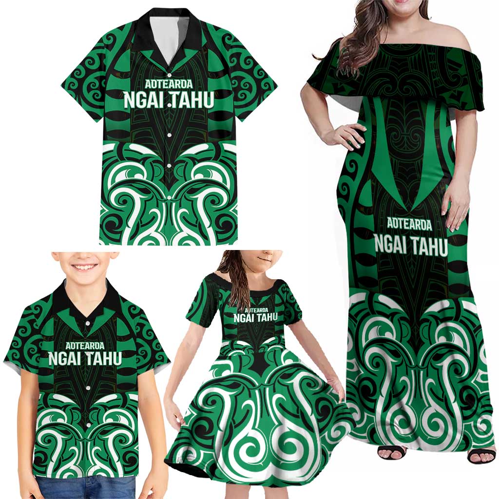 Custom Aotearoa Ngai Tahu Family Matching Off Shoulder Maxi Dress and Hawaiian Shirt Maori Pattern New Zealand - Polynesian Pride