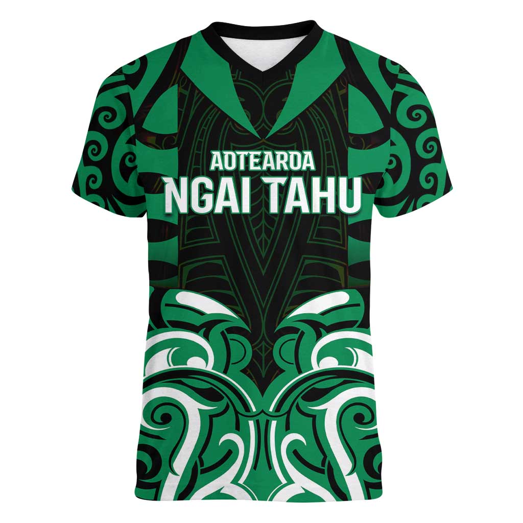 Custom Aotearoa Ngai Tahu Women V-Neck T-Shirt Maori Pattern New Zealand - Polynesian Pride
