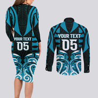 Custom Aotearoa Ngati Porou Couples Matching Long Sleeve Bodycon Dress and Long Sleeve Button Shirt Maori Pattern New Zealand - Polynesian Pride