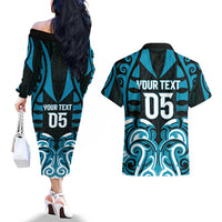 Custom Aotearoa Ngati Porou Couples Matching Off The Shoulder Long Sleeve Dress and Hawaiian Shirt Maori Pattern New Zealand - Polynesian Pride