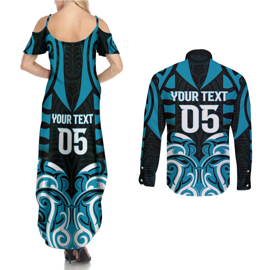Custom Aotearoa Ngati Porou Couples Matching Summer Maxi Dress and Long Sleeve Button Shirt Maori Pattern New Zealand - Polynesian Pride