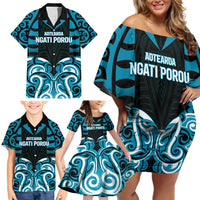 Custom Aotearoa Ngati Porou Family Matching Off Shoulder Short Dress and Hawaiian Shirt Maori Pattern New Zealand - Polynesian Pride