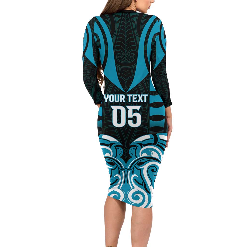 Custom Aotearoa Ngati Porou Long Sleeve Bodycon Dress Maori Pattern New Zealand - Polynesian Pride